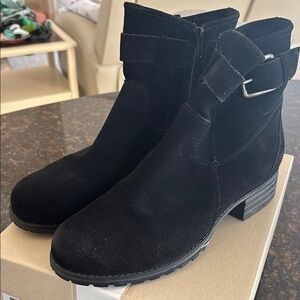 Clarks Black Ankle Booties with Suede Finish
